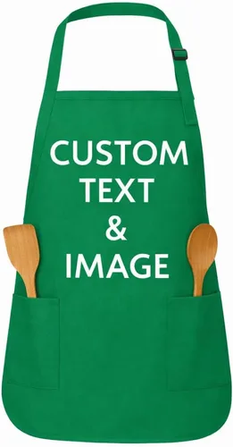 Vista 16 de Delantal personalizado con nombre o logotipo personalizado, cuello ajustable, 2 bolsillos, mezcla de algodón de fácil cuidado