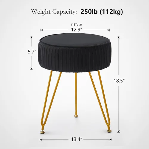 Vista 2 de Taburete de tocador de terciopelo, silla redonda de maquillaje con patas de metal ajustables y asiento acolchado suave, taburete otomano