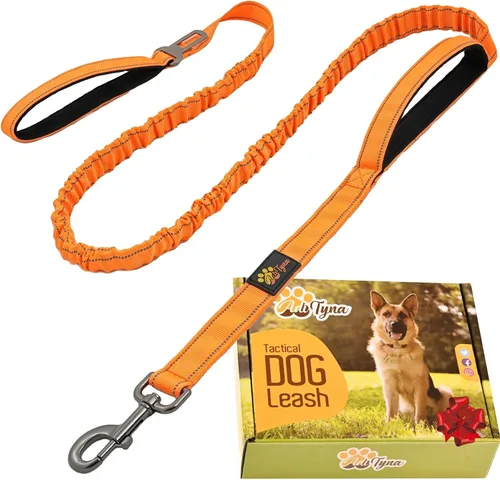 Vista 11 de ADITYNA - Correa elástica táctica para perro, 6-7.5 pies, perros medianos, grandes y XL Shock-absorbing bungee leash with 2 padded handles, metal