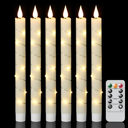 Vista 18 de GenSwin Velas cónicas negras sin llama parpadeantes con control remoto de 10 teclas, funciona con pilas, velas LED cálidas con mecha 3D