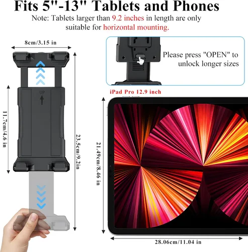 Vista 8 de OHLPRO Soporte de aluminio para tablet de 4 pulgadas para camión, base de taladro resistente, compatible con iPad Samsung Tab de 5 a 13 pulgadas