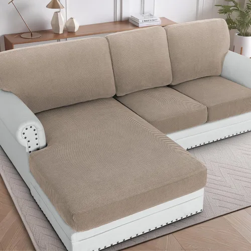 Vista 28 de H.Versailtex - Funda de sofá seccional de 1 pieza, funda deslizante para chaise con forma de L, funda de cojín separada para sofá seccional tanto