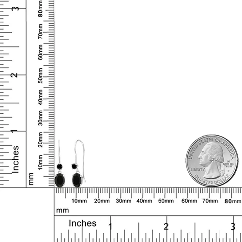 Vista 3 de Gem Stone King Aretes colgantes ovalados de oro blanco de 14 quilates con ónix negro de 0.91 quilates, Gema Metal Piedra preciosa, Ónix Diamante
