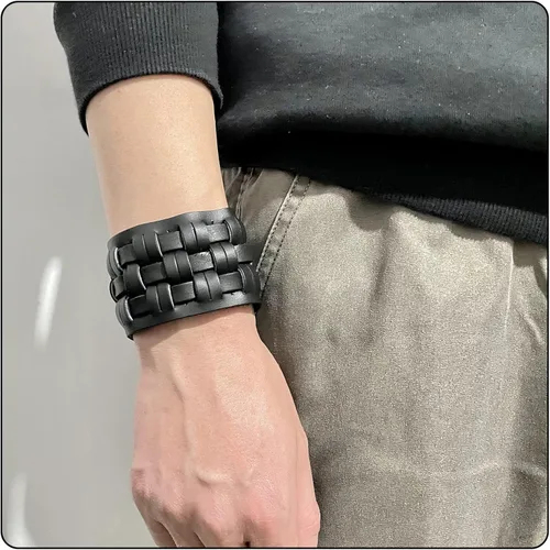 Vista 2 de Punk Rock Snap pulsera trenzada de cuero ancho brazalete brazalete brazalete