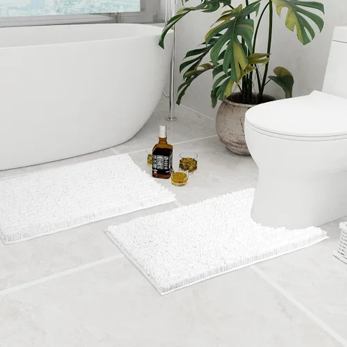 Vista 49 de Walensee Alfombra de baño antideslizante (32x20, azul oscuro) absorbente de agua, súper suave, felpilla peluda, lavable a máquina, se seca
