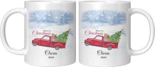 Vista 8 de Yeh Gift Tazas de Navidad personalizadas. Taza de café personalizada con tu nombre y nombre de miembro de la familia. Regalos familiares