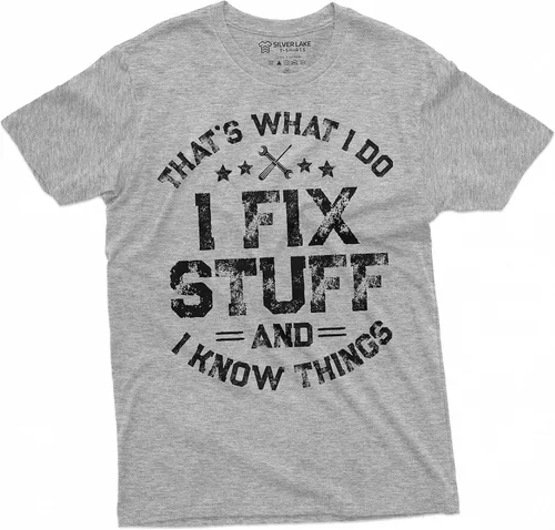 Vista 4 de Camiseta divertida con texto en inglés "I fix Stuff" para hombre