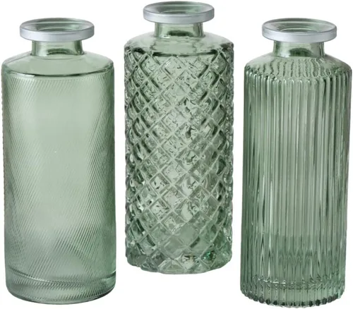Vista 9 de Modernist Home - Juego de 3 jarrones con borde dorado para bebé, cristal transparente, patrones elegantes, 5 pulgadas de alto