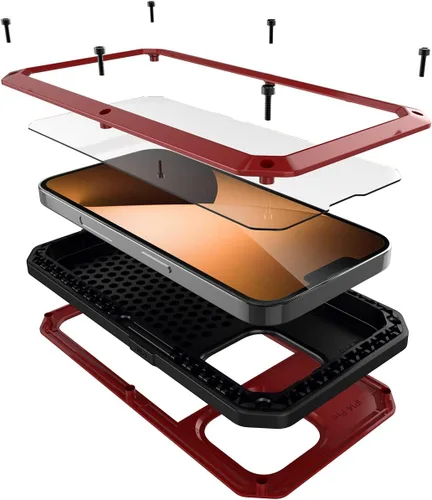 Vista 10 de Funda protectora de cuerpo completo 360 para iPhone 14 Pro Max, resistente a los golpes, funda de metal de aluminio con protector de pantalla