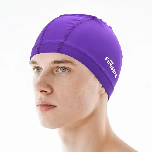 Vista 17 de Gorro de natación de tela Firesara, gorro de baño de alta elasticidad mantiene el cabello limpio y transpirable, se ajusta tanto al cabello largo