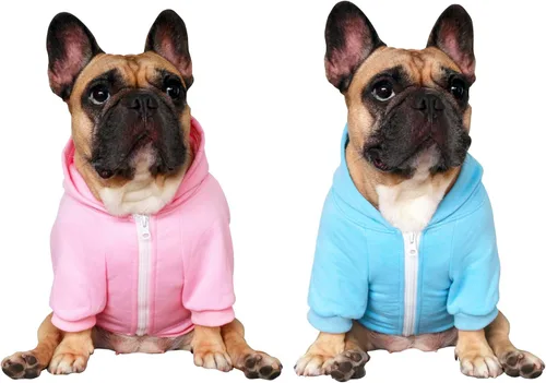 Vista 26 de 2pcs French Bulldog Pug Zipper Hoodies Clothes Black Grey - Medium Zipped Sweatshirts Cold Winter Coats Sweaters for Frenchie Boston Terrier Puppy