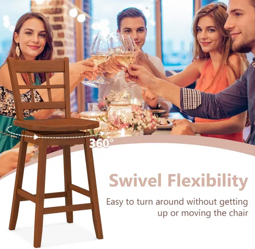 Vista 5 de Giantex Juego de 2 taburetes de bar de 24.5 pulgadas, taburetes de bar giratorios de granja con respaldo hueco de 6 rejillas y asiento ergonómico