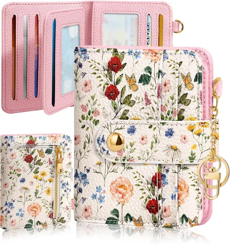 Vista 8 de Bistup Cartera para Mujeres Pequeña y Bonita Cartera de Tarjetas de Cuero Genuino RFID con Llavero para Damas Adolescentes Niñas Plegable