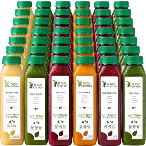 Vista 10 de Limpieza de jugo de 1 día de Raw Fountain, Limpieza de desintoxicación cruda 100% natural, Jugo para reiniciar el cuerpo, Jugo prensado en frío
