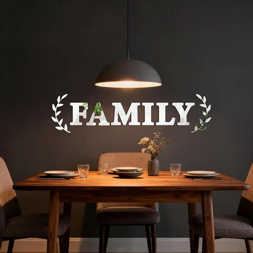 Vista 2 de Decoración de pared con espejo de letras familiares, calcomanías de espejo acrílico 3D, citas de letras familiares, decoración del hogar, letreros