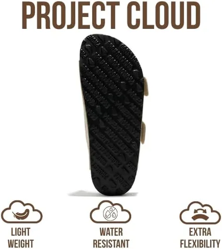 Vista 4 de Project Cloud - Sandalias planas de cuero genuino para mujer, cómodas sandalias esenciales de playa para mujer, de espuma viscoelástica, calzado