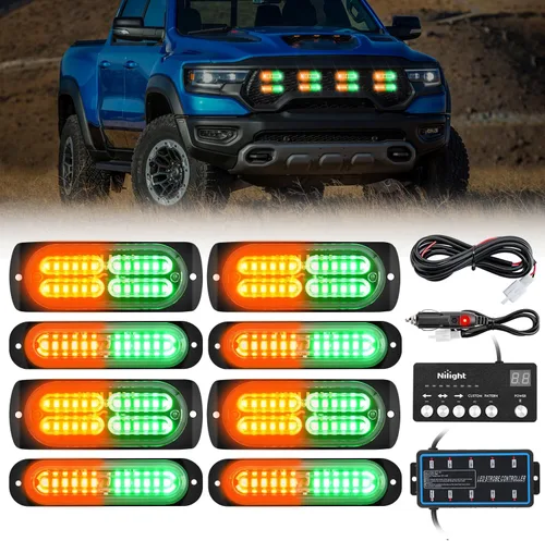 Vista 17 de Nilight 8 luces estroboscópicas LED con controlador 12 V 24 V función de sincronización verde luz de advertencia de peligro de emergencia 12 24 LED