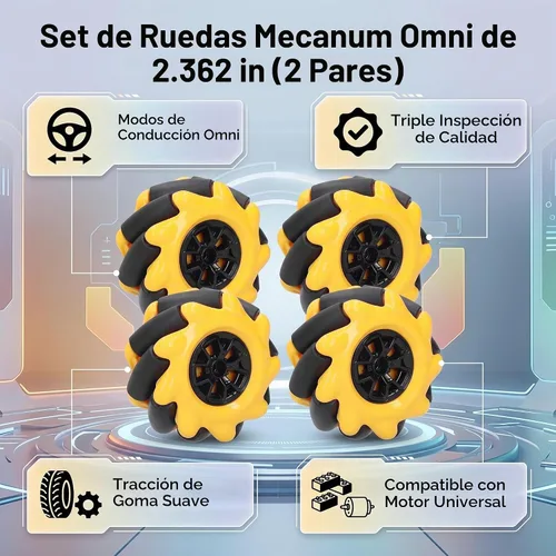 Vista 6 de Mecanum Wheel Robot Kit con ruedas omnidireccionales de 2.362 in para proyectos STEM de motor TT Construir autos inteligentes y robots