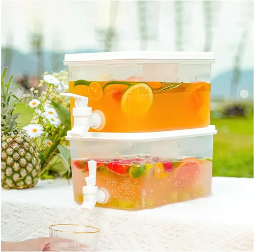 Vista 9 de Dispensador de bebidas para refrigerador, dispensador de bebidas de plástico con espita, recipiente de jugo sellado con pantalla de filtro, jarra