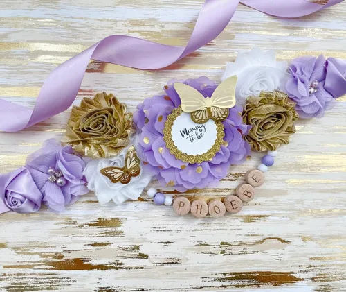 Vista 2 de Butterfly Purple Maternity Sash for Baby Shower, Mom to Be Sash for Shower, Butterfly Purple Theme Baby Shower, Butterfly Purple Sash