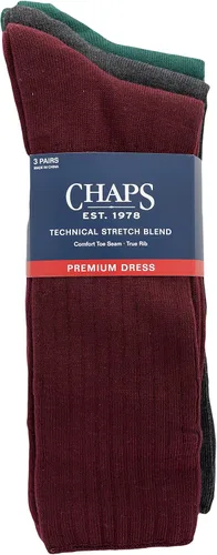 Vista 3 de Chaps Men's Premium 5x1 True Rib Dress Crew Socks-3 Pair Pack-Solid Color Comfort Stretch Blend