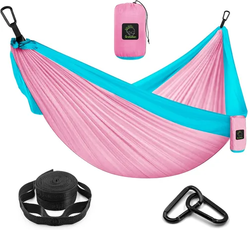 Vista 15 de Grassman Hamaca de camping doble y individual hamaca portátil con correas de árbol, hamacas de paracaídas de nailon ligero, accesorios de Negro &