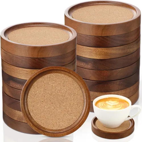 Vista 7 de Zhehao 16 posavasos de madera de acacia de 4 pulgadas a granel, hexagonal