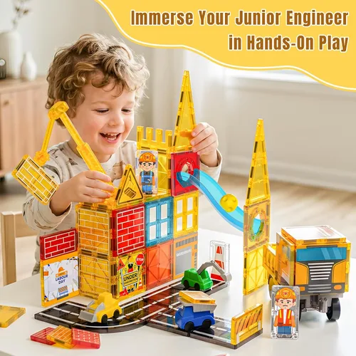 Vista 4 de Azulejos magnéticos para niños de 4 a 8 años, juguetes de construcción con Amarillo y rojo