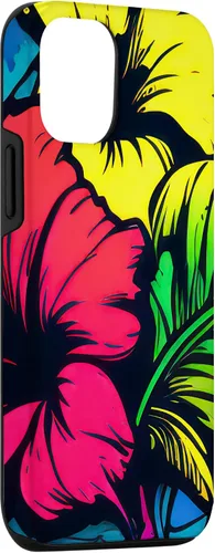 Vista 3 de Funda para iPhone 15 con diseño de flor de hibisco, diseño de graffiti botánico bohemio