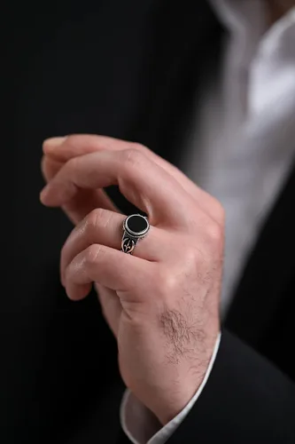 Vista 3 de Anillo de plata de ley 925 maciza con piedra de ónix para hombre otomano hecho a mano turca, regalo para él