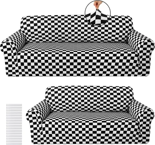 Vista 11 de Peryiter Juego de fundas de elastano de seda de leche para sofá, fundas protectoras para sofá, sofá biplaza, sillón, ajuste elástico, a prueba