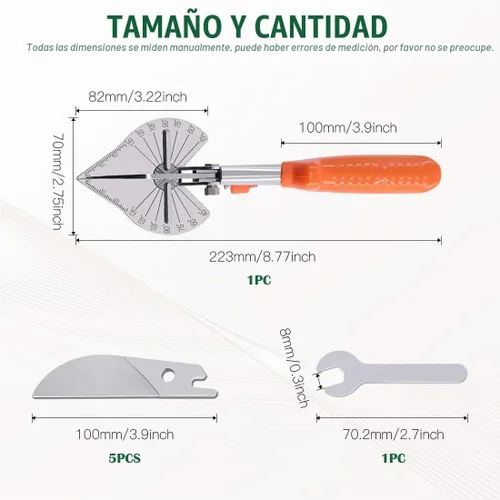 Vista 2 de Keadic Cortador de inglete multiángulo con llave y 5 cuchillas de repuesto mejoradas, tijeras de ángulo ajustable de 45 a 135 grados, herramientas