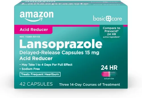Vista 10 de Amazon Basic Care Lansoprazol Cápsulas de liberación retardada, 15 mg, trata la acidez estomacal frecuente, 14