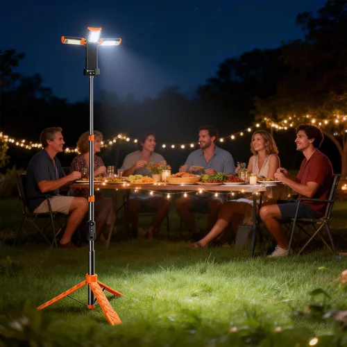 Vista 2 de Luces de campamento, linterna LED recargable portátil con 5 modos de iluminación, luz telescópica con luz de trabajo trípode, linterna desmontable