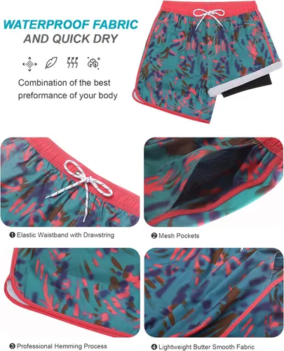 Vista 6 de SILKWORLD Mens Swim Trunks Quick Dry 7" Retro Bathing Suits Swim Shorts 80s 90s Swimsuit with 4 Pockets and Compression Liner