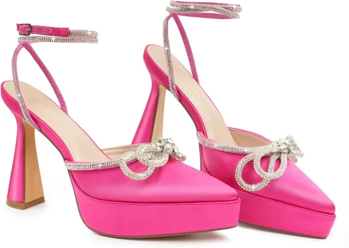 Vista 2 de JENN ARDOR Zapatos de tacón alto con plataforma para mujer, con correa al tobillo, tacón alto y puntiagudo, sandalias de tacón alto con diamantes