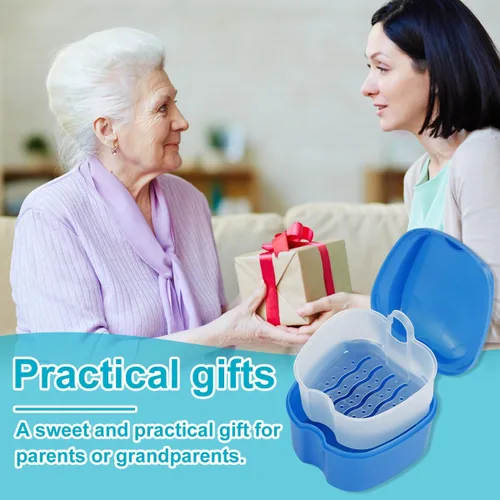 Vista 8 de Estuche de dentadura para dentadura postiza, caja de almacenamiento de dientes falsos con cesta de enjuague, caja de almacenamiento portátil