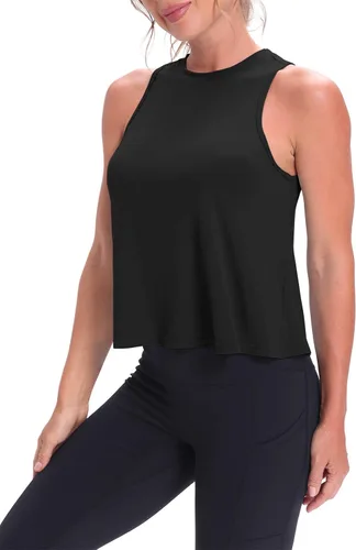 Vista 5 de Mippo - Camiseta sin mangas de entrenamiento para mujer, estilo ombliguera con vuelo, atlética