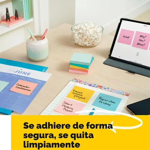 Vista 6 de Post-it - Mini notas adhesivas de 1.5 x 2 pulgadas, 24 paquetes, las favoritas de los Estados Unidos, colección Marsella, en colores pastel