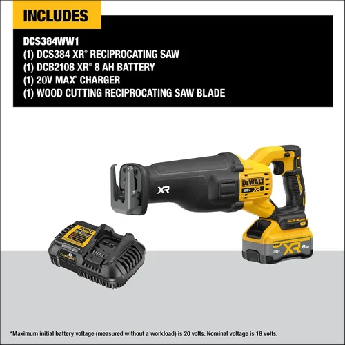 Vista 2 de DEWALT Kit de sierra recíproca inalámbrica XR de 20 V MAX XR POWERPACK con batería y cargador incluidos (DCS384WW1)