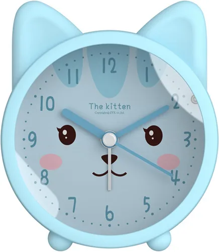 Vista 8 de Reloj despertador de silicona silencioso sin tictac para niños, con diseño de animal, para viajes, con luz nocturna (A- conejo blanco)
