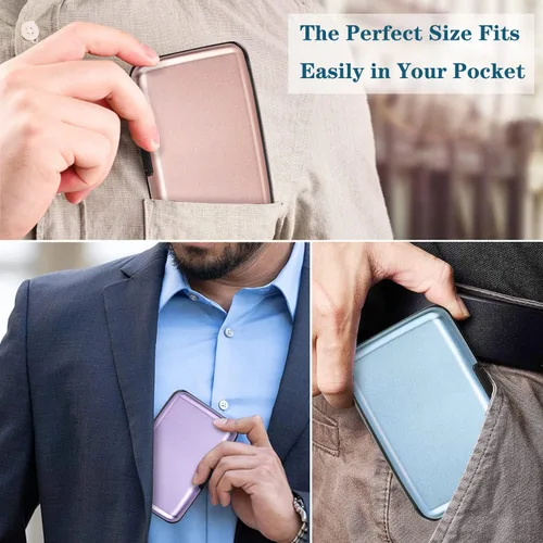 Vista 6 de Portatarjetas de crédito con bloqueo RFID, mini tarjetero delgado de aluminio duro para hombres o mujeres