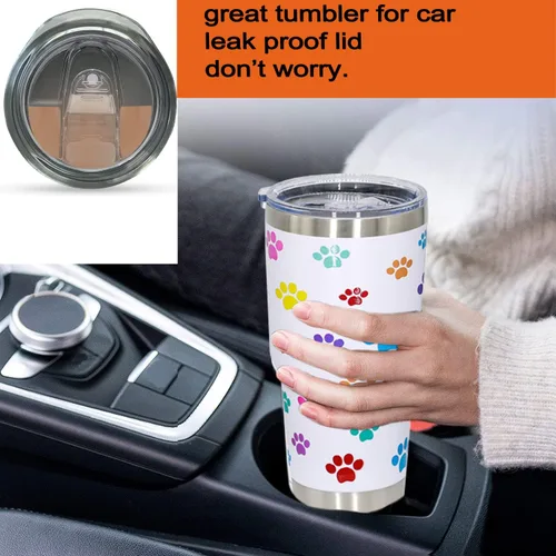 Vista 9 de Vaso de perro para mamá, regalos para amantes de los perros, tazas de café de viaje de acero inoxidable, tazas de café con estampado de patas