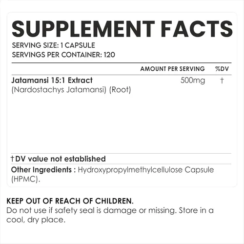 Vista 2 de AMALTH Cápsulas Jatamansi de 500 mg Suplemento de extracto de raíz de Jatamansi Cápsulas de Nardostachys Jatamansi Fórmula de extracto de raíz