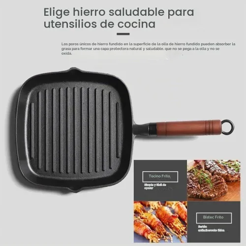 Vista 7 de Sartén antiadherente de 9 pulgadas para estufas, versátil sartén antiadherente sin recubrimiento, olla de carne de hierro fundido, parrilla