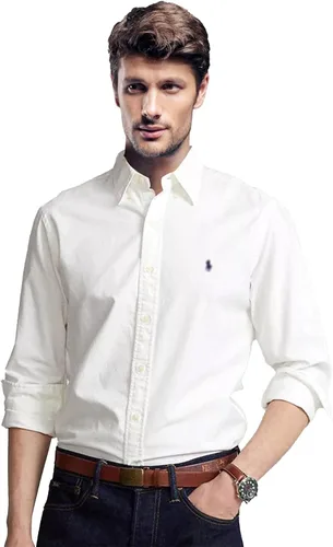 Vista 2 de Polo Camisa Oxford clásica de manga larga para hombre