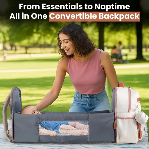 Vista 2 de Bolsa de pañales para bebé con cambiador, mochila impermeable para madres y papás, cambiador de pañales portátil, bolsas de pañales de gran