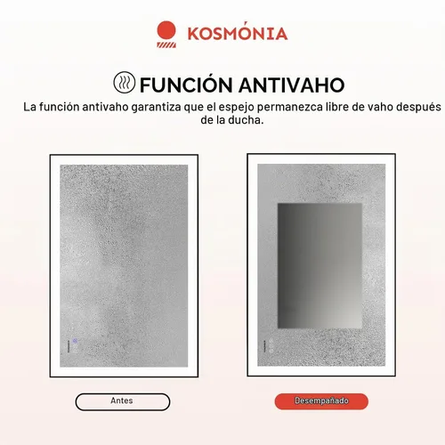 Vista 9 de Espejo de baño LED de 24x32'' con luz, marco de aluminio, regulable frontal y retroiluminado, antivaho, sin distorsión, memoria de luz, templado e
