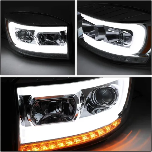 Vista 3 de DNA MOTORING HL-HPL-RM06-G-CH-AM LED U-Bar DRL Faros de señal de giro perseguidores compatibles con Dodge Ram 1500 06-08/Dodge Ram 2500 3500 06-09