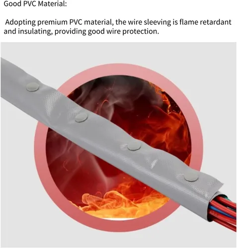 Vista 6 de Funda de cable con botón a presión, 0.98 pulgadas de diámetro, 16.4 ft de diámetro, protector de cable de PVC ignífugo para gestión de cables, funda